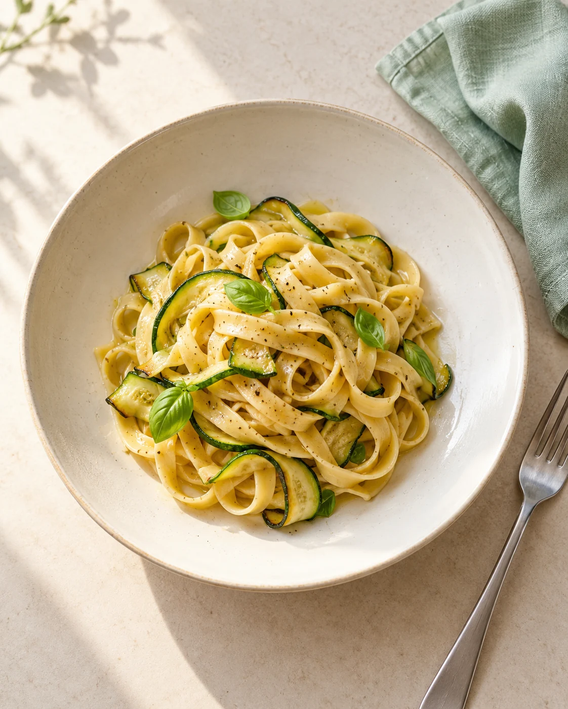 Proposta di servizio illustrativa AI: tagliatelle con zucchine.